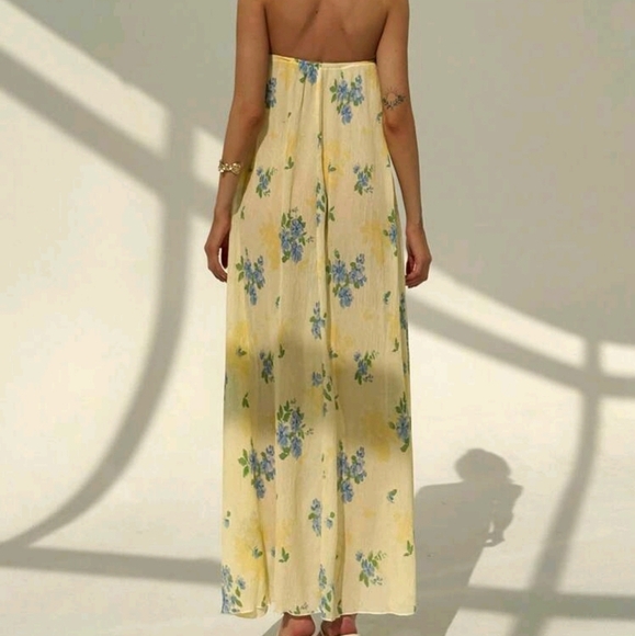 New Strapless Pleated Wrinkle Beach Vacation Sexy Slimming Artistic Print Dress - Picture 4 of 7